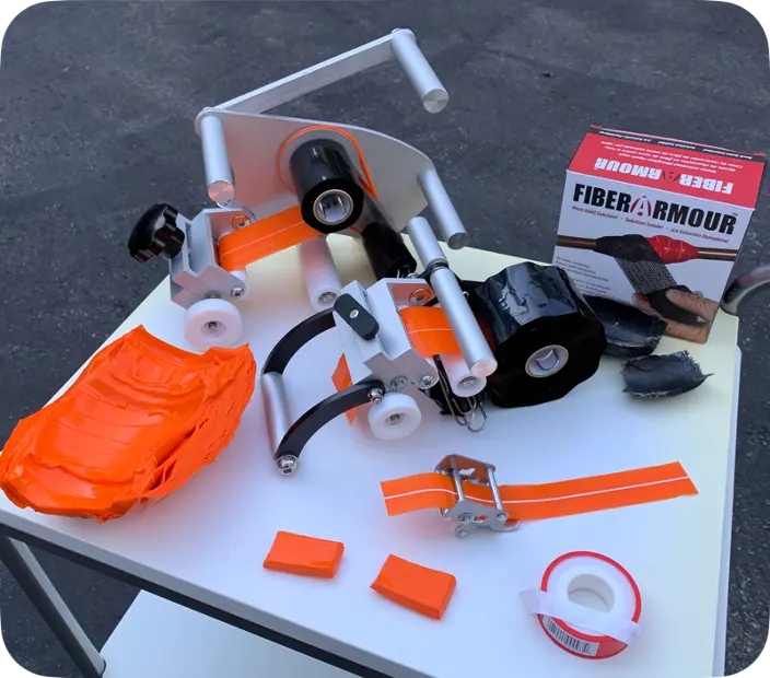 Representative DendroSeal Method Kit materials and purpose-developed tensioners arranged on a work table.